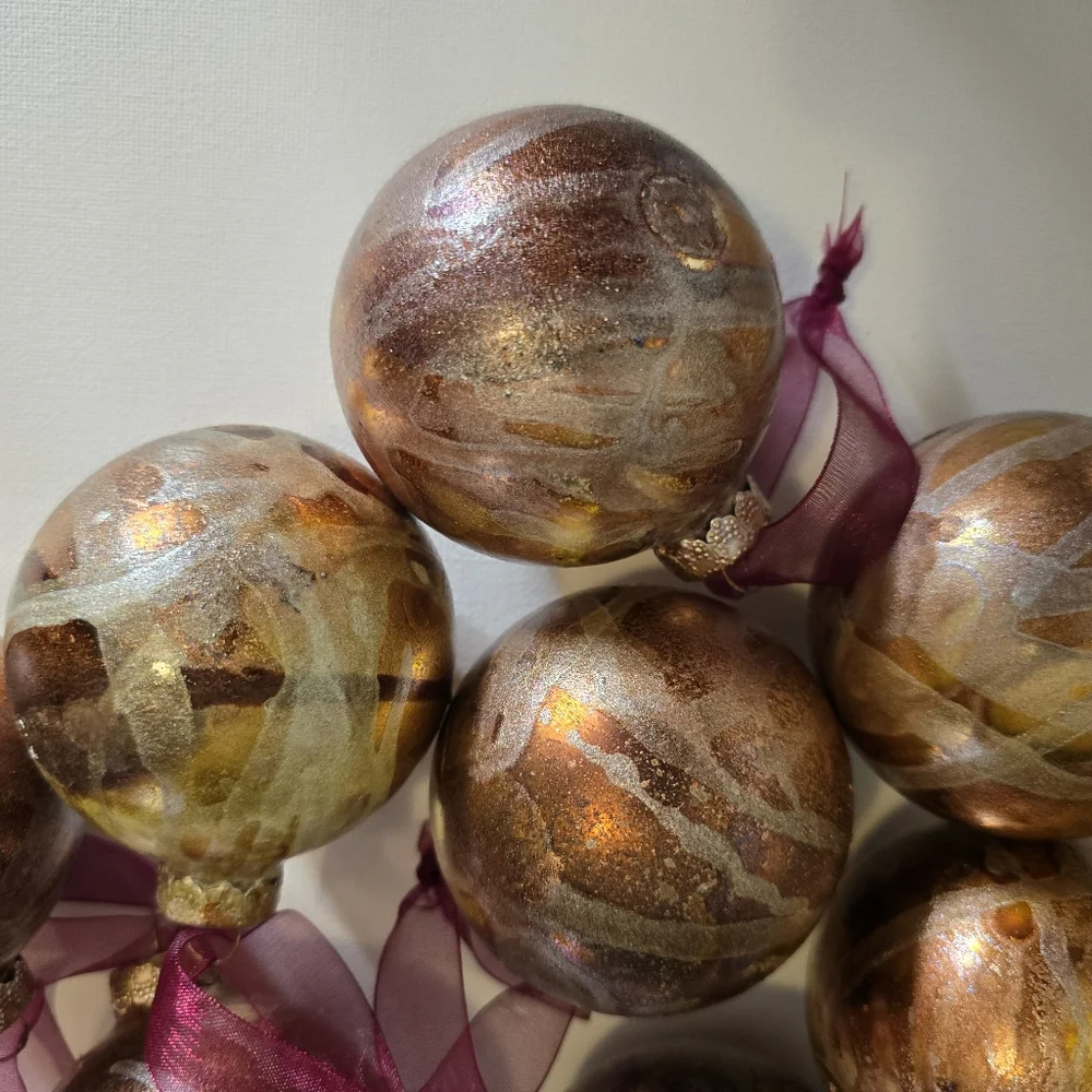 9 HANDCRAFTED Glass Ornaments HANDPAINTED Holiday Decorations Christmas Decor